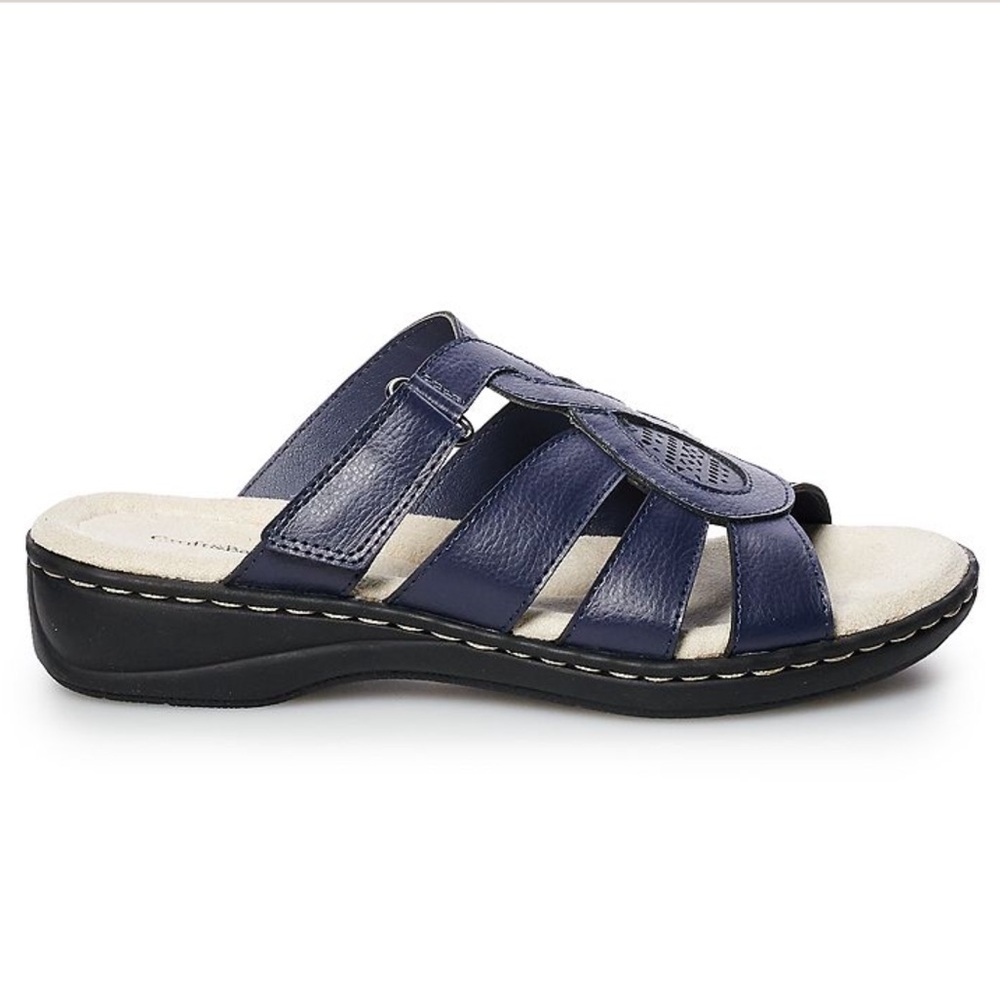 croft & barrow Navy Leather Strappy Slide Sandals - Picture 2 of 8
